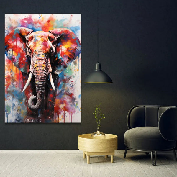 Touteladeco / Toile / Tableau / tableau éléphant / art mural / pop art / déco colorée / street art / toile moderne / animal majestueux / peinture vibrante