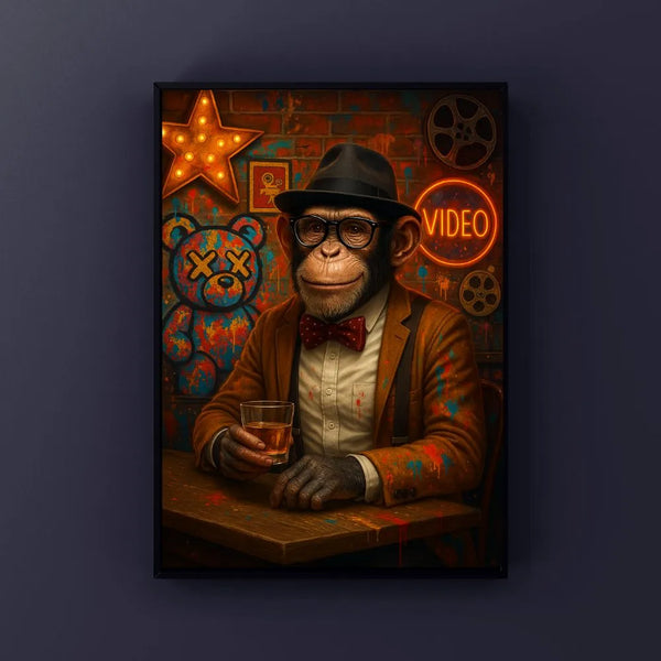 Touteladeco / Toile / tableau / tableau singe / art urbain / déco rétro / style cinéma / pop art / singe en costume / bar vintage / tableau original / street art / ambiance lounge