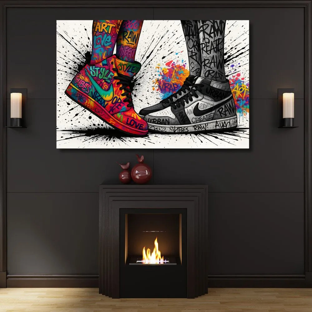 Touteladeco / Tableau Pop Art / Basket / Street Art / Décoration Murale / Décoration de maison / Moderne / Toile / Street Art / Jordan / Sneakers