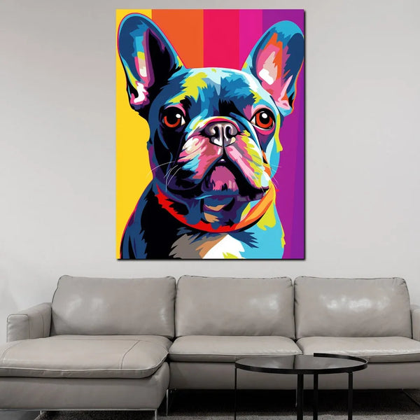 Touteladeco / Tableau Pop Art / Animaux / Chien / Décoration Murale / Décoration de maison / Moderne  / Toile / Pop Art  / Bouledogue