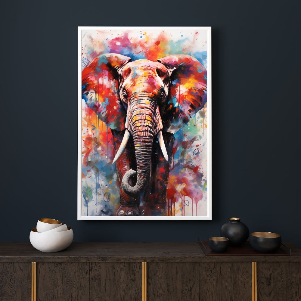 Touteladeco / Toile / Tableau / tableau éléphant / art mural / pop art / déco colorée / street art / toile moderne / animal majestueux / peinture vibrante