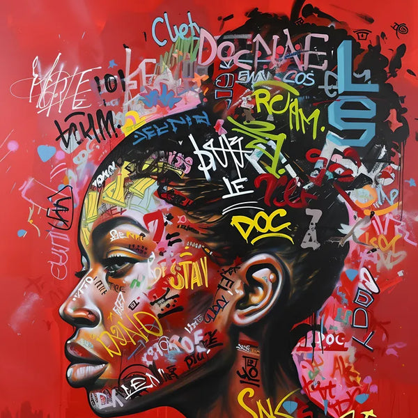 Touteladeco / Tableau Pop Art / Street Art / Girl Power / Décoration Murale / Décoration de maison / Moderne / Femme / Visage / Couleur / Afrique / African / Girl / Queen / Pop Art 