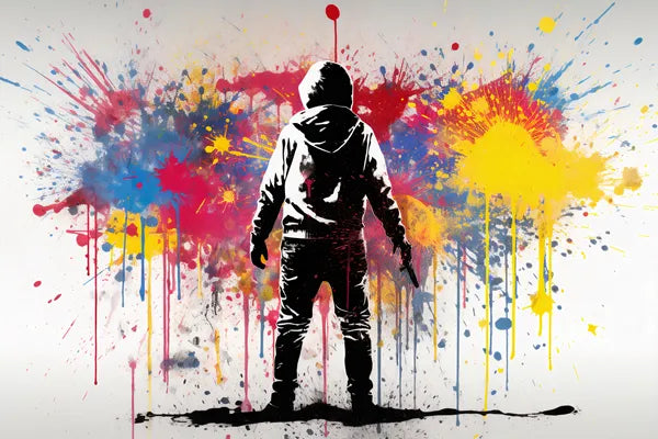 Touteladeco / Tableau Art / Banksy / Street Art / Garçon Capuche / Graffiti / Pop Art / Décoration Murale / Décoration de maison / Moderne / Toile