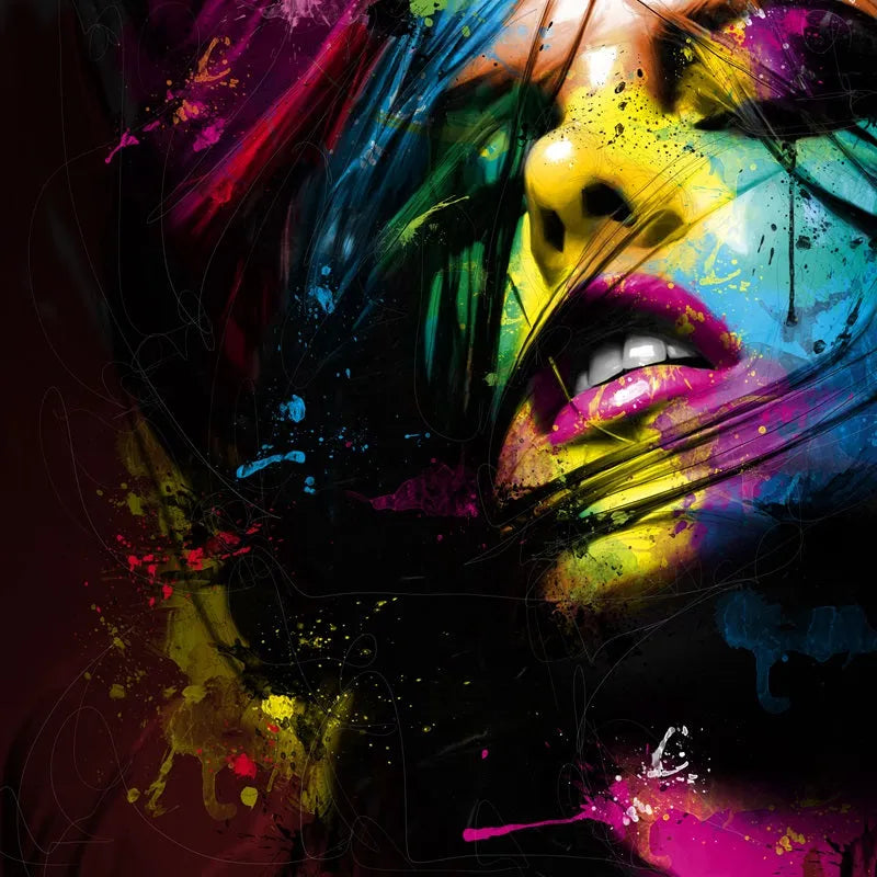 Touteladeco / Tableau Art / Glamour / Bouche / Visage / femme / Graffiti / Patrice Murciano / Pop Art / Décoration Murale / Décoration de maison / Moderne / Toile