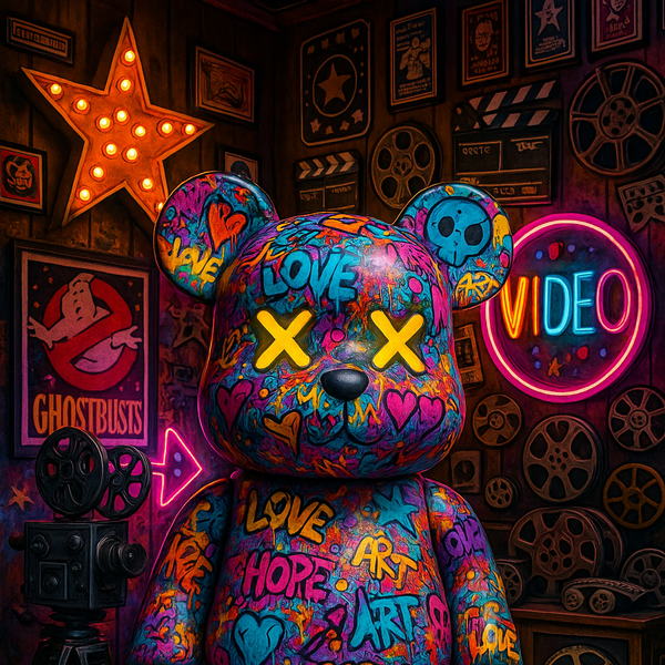 Touteladeco / Tableau / Toile / tableau ourson graffiti / teddy bear street art / déco cinéma rétro / art mural coloré / love art hope wild / néon vidéo / affiche ghostbusters / ambiance pop art / ourson lumineux / décoration urbaine moderne