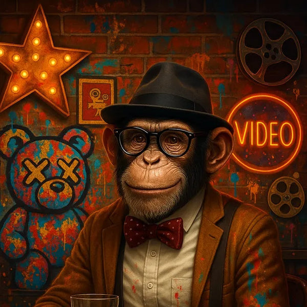Touteladeco / Toile / tableau / tableau singe / art urbain / déco rétro / style cinéma / pop art / singe en costume / bar vintage / tableau original / street art / ambiance lounge
