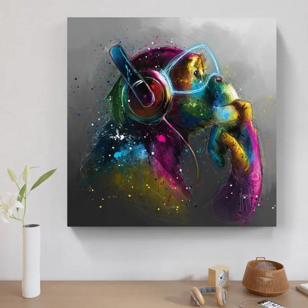 Touteladeco / Tableau Pop Art / Singe / Décoration Murale / Moderne / Pop Art / Couleur / Graffiti / Toile / Tableau / Patrice Murciano / DJ