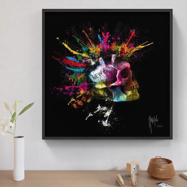 Touteladeco / Tableau Art / Crane / Squelette / Couleur / Graffiti / gothique / Patrice Murciano / Pop Art / Décoration Murale / Décoration de maison / Moderne / Toile