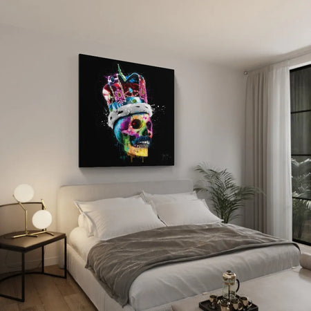 Touteladeco / Tableau Art / Crane / Squelette / Couleur / Graffiti / gothique / Patrice Murciano / Pop Art / Décoration Murale / Décoration de maison / Moderne / Toile / Freddie Mercury / Skull
