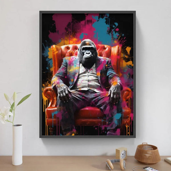 Touteladeco / Tableau Pop Art / Singe / Décoration Murale / Moderne / Pop Art / Couleur / Boss / Fauteuil / Toile / Tableau