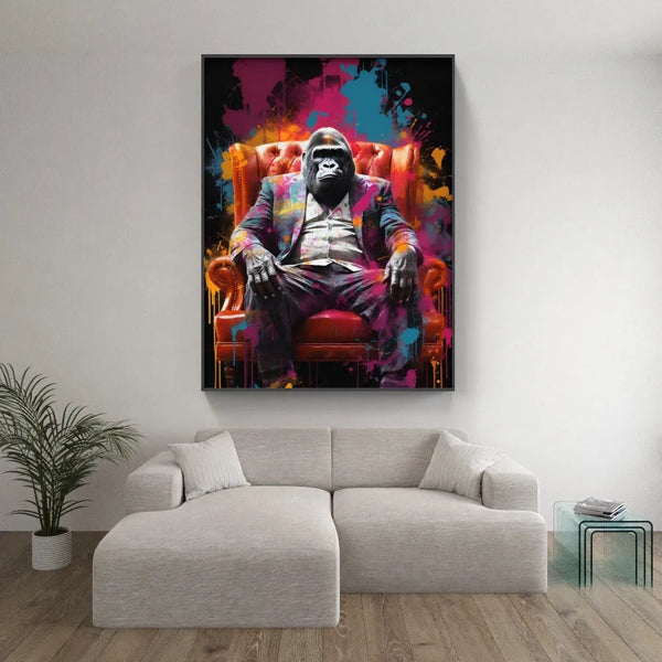 Touteladeco / Tableau Pop Art / Singe / Décoration Murale / Moderne / Pop Art / Couleur / Boss / Fauteuil / Toile / Tableau