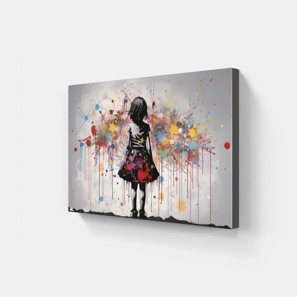 Touteladeco / Tableau Art / Banksy / Street Art / Girl / Jeune Fille / Graffiti / Pop Art / Décoration Murale / Décoration de maison / Moderne / Toile
