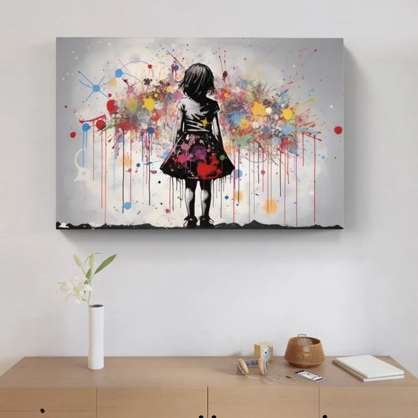 Touteladeco / Tableau Art / Banksy / Street Art / Girl / Jeune Fille / Graffiti / Pop Art / Décoration Murale / Décoration de maison / Moderne / Toile