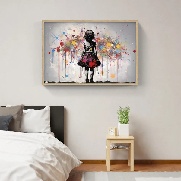 Touteladeco / Tableau Art / Banksy / Street Art / Girl / Jeune Fille / Graffiti / Pop Art / Décoration Murale / Décoration de maison / Moderne / Toile
