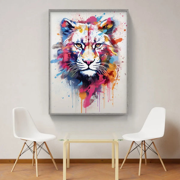 Touteladeco / Tableau Pop Art / Animaux / Décoration Murale / Décoration de maison / Moderne / Toile / Pop Art / Tigre / Felin / Rose