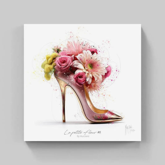 Touteladeco / Tableau Art / femme / Art / Patrice Murciano / Pop Art / Décoration Murale / Décoration de maison / Moderne / Toile / Chaussure / Talon / Dorée / Fleur / Chic / Elegant / Glamour