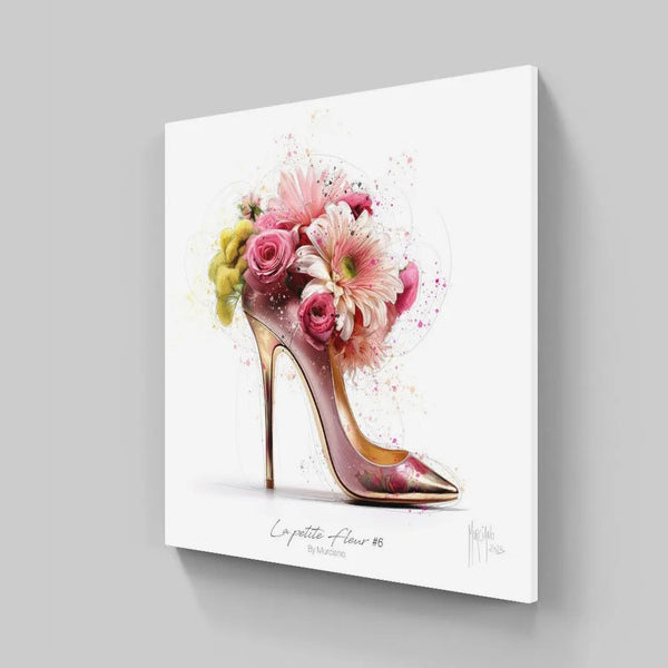 Touteladeco / Tableau Art / femme / Art / Patrice Murciano / Pop Art / Décoration Murale / Décoration de maison / Moderne / Toile / Chaussure / Talon / Dorée / Fleur / Chic / Elegant / Glamour