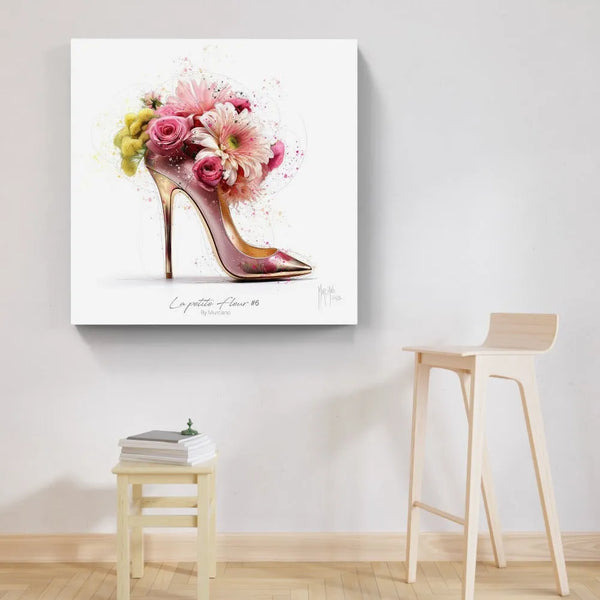 Touteladeco / Tableau Art / femme / Art / Patrice Murciano / Pop Art / Décoration Murale / Décoration de maison / Moderne / Toile / Chaussure / Talon / Dorée / Fleur / Chic / Elegant / Glamour