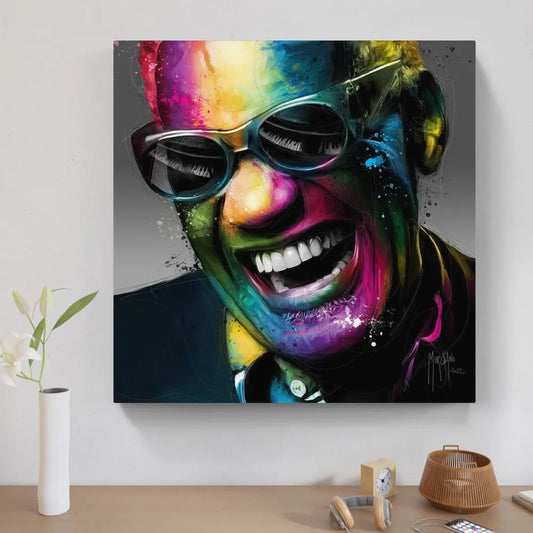 Touteladeco / Tableau Art / Musique / Ray Charles / Patrice Murciano / Pop Art / Décoration Murale / Décoration de maison / Moderne / Toile / Soul / Chanteur