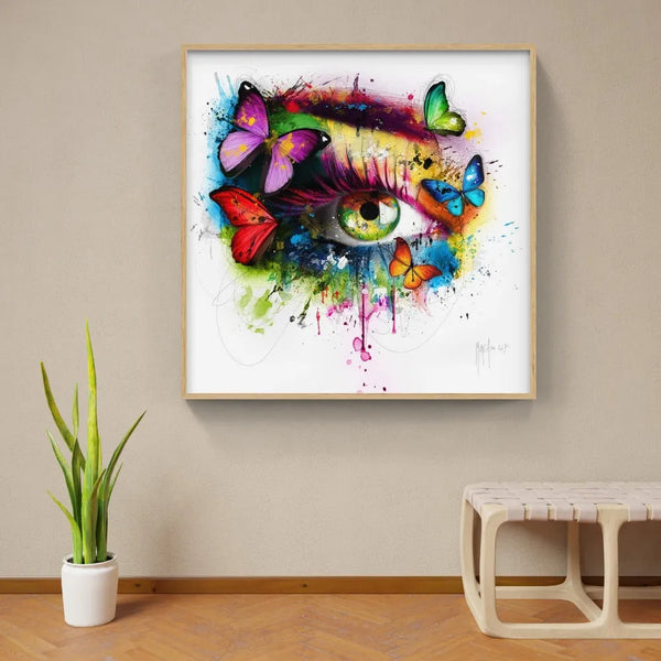 Touteladeco / Tableau Art / Miroir / Ame / Papillons / Oeil / Visage / Femme / Patrice Murciano / Pop Art / Décoration Murale / Décoration de maison / Moderne / Toile