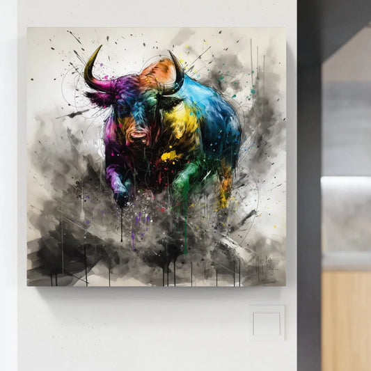 Touteladeco / Tableau Pop Art / Animaux / Taureau / Décoration Murale / Décoration de maison / Moderne / Taureau / Toile / Tableau / Restaurant / Patrice Murciano