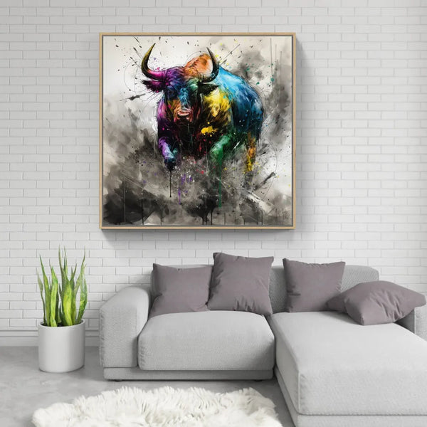 Touteladeco / Tableau Pop Art / Animaux / Taureau / Décoration Murale / Décoration de maison / Moderne / Taureau / Toile / Tableau / Restaurant / Patrice Murciano