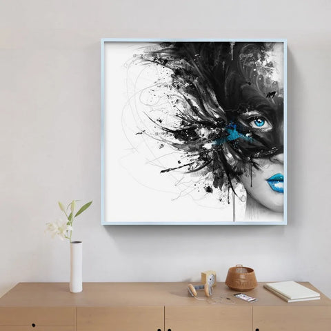 Touteladeco / Tableau Pop Art / Street Art / Girl Power / Grafiti / Décoration Murale / Décoration de maison / Moderne / Graffiti / Femme / Visage / Couleur / Fleurs / Masque / Dark