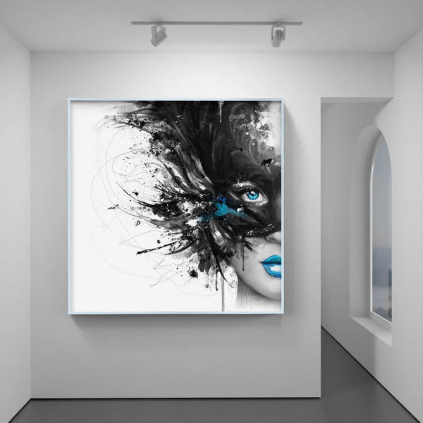 Touteladeco / Tableau Pop Art / Street Art / Girl Power / Grafiti / Décoration Murale / Décoration de maison / Moderne / Graffiti / Femme / Visage / Couleur / Fleurs / Masque / Dark