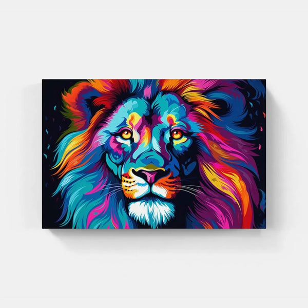 Touteladeco / Tableau Pop Art / Pop Art / Décoration Murale / Moderne / Lion / Famille / Roi / Toile / Tableau / Bleu / Couleur