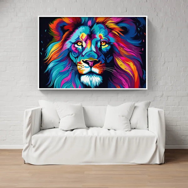 Touteladeco / Tableau Pop Art / Pop Art / Décoration Murale / Moderne / Lion / Famille / Roi / Toile / Tableau / Bleu / Couleur