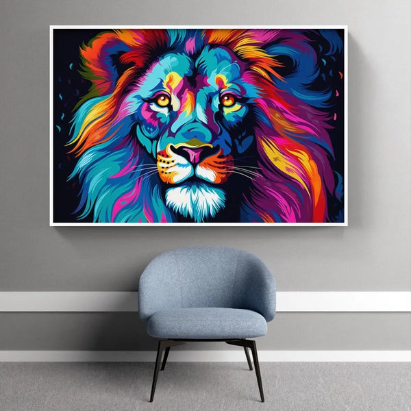 Touteladeco / Tableau Pop Art / Pop Art / Décoration Murale / Moderne / Lion / Famille / Roi / Toile / Tableau / Bleu / Couleur