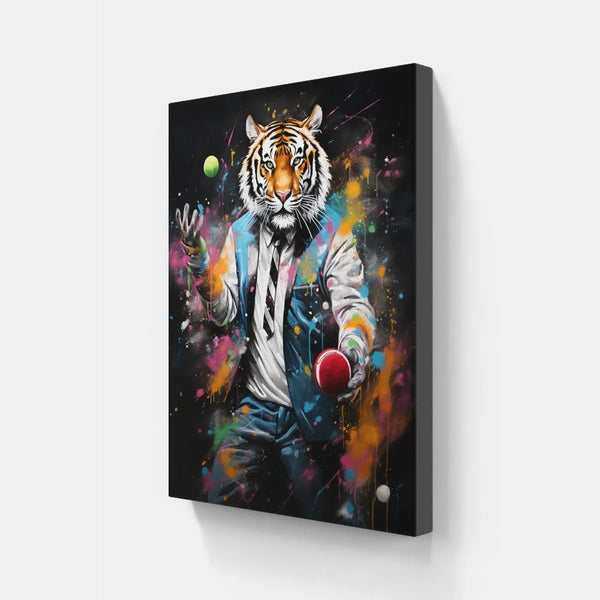 Touteladeco / Tableau Pop Art / Animaux / Décoration Murale / Décoration de maison / Moderne / Toile / Pop Art / Tigre / Felin / Costume / Jongle / Jongleur / Balle