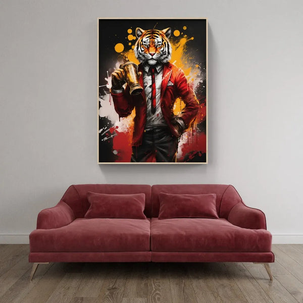 Touteladeco / Tableau Pop Art / Animaux / Décoration Murale / Décoration de maison / Moderne / Toile / Pop Art / Tigre / Felin / Sportif / Costume / Coupe / Champion