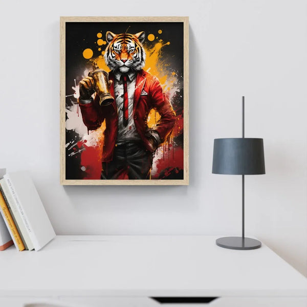 Touteladeco / Tableau Pop Art / Animaux / Décoration Murale / Décoration de maison / Moderne / Toile / Pop Art / Tigre / Felin / Sportif / Costume / Coupe / Champion