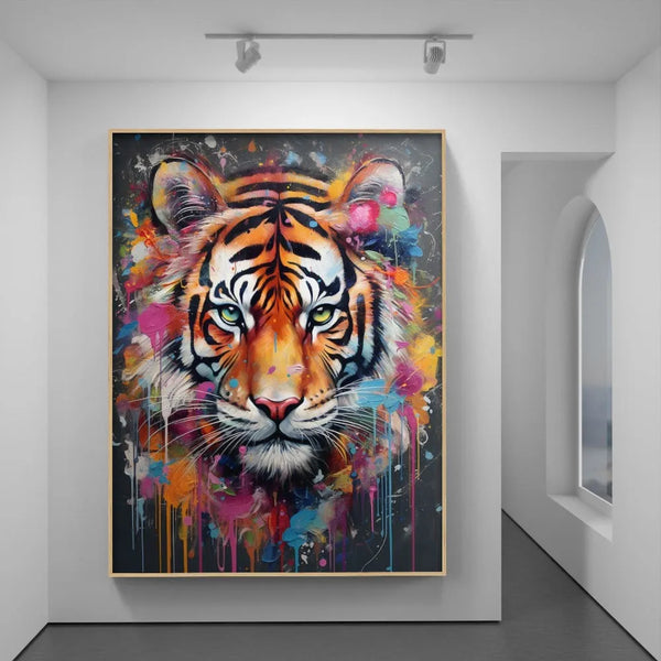 Touteladeco / Tableau Pop Art / Animaux / Décoration Murale / Décoration de maison / Moderne / Toile / Pop Art / Tigre / Felin / Graffiti / Couleur