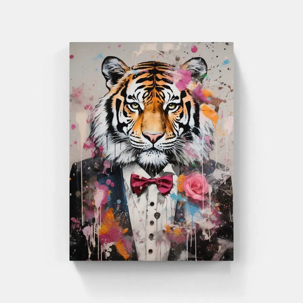 Touteladeco / Tableau Pop Art / Tigre / CIgare / Décoration Murale / Moderne / Toile / Tableau / Costume / Rose / Noeux Papillon
