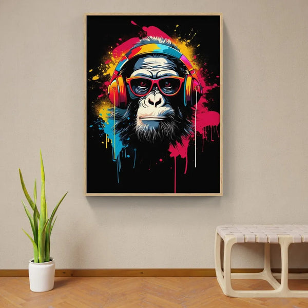 toile / singe / animaux / graffiti / dj / casque / tableaux / decoration / pop art