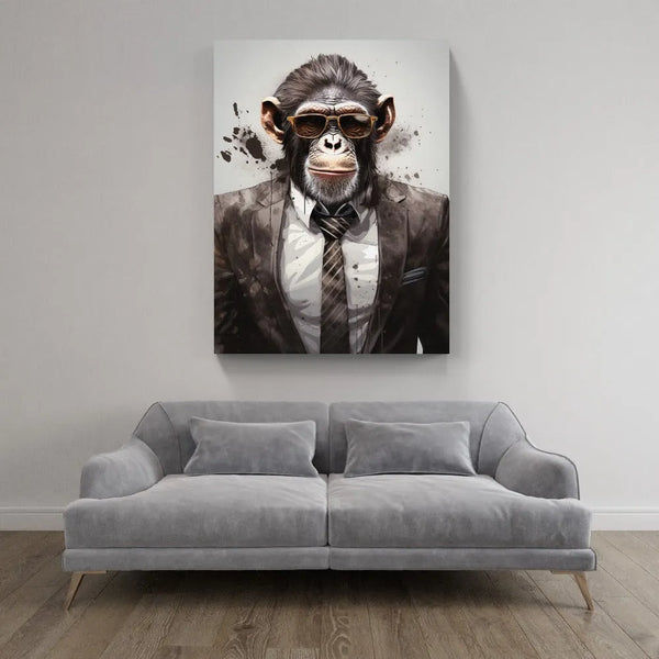 Touteladeco / Toile / Tableau / Decoration / Salon / Singe / Gorille / Costume / Cravate / lunettes / Entrepreneur / Businessman