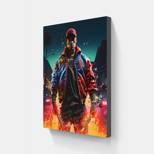 Touteladeco / Tableau / Pop Art / Jeux-Vidéo / GTA / Vice CIty / Gangsta / Console / Graffiti / Playstation / Décoration Murale / Décoration de maison / Moderne / Toile / Cadeau