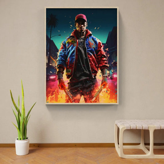 Touteladeco / Tableau / Pop Art / Jeux-Vidéo / GTA / Vice CIty / Gangsta / Console / Graffiti / Playstation / Décoration Murale / Décoration de maison / Moderne / Toile / Cadeau