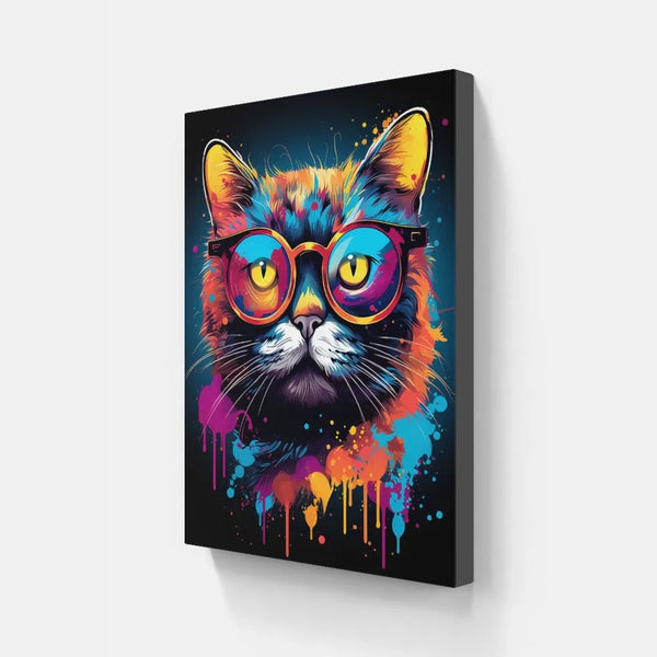 Touteladeco / Tableau Pop Art / Animaux / Chat / Décoration Murale / Décoration de maison / Moderne / Graffiti / Lunettes / Salon