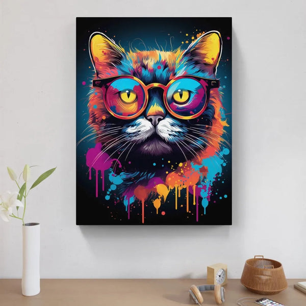 Touteladeco / Tableau Pop Art / Animaux / Chat / Décoration Murale / Décoration de maison / Moderne / Graffiti / Lunettes / Salon