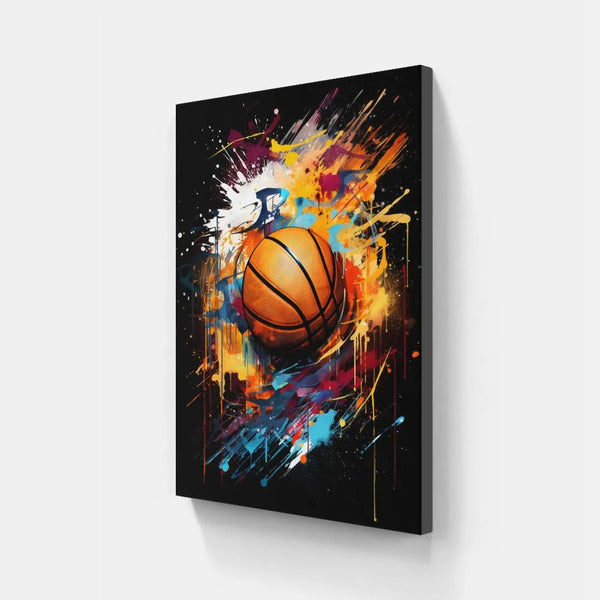 Touteladeco / Toile / Tableau / tableau basketball énergie / art sportif moderne / décoration murale basket / ballon de basket en action / peinture street art dynamique / explosion de couleurs / style graffiti contemporain / tableau sportif motivant / déco pour fan de basket / impression sur toile / ambiance urbaine et intense