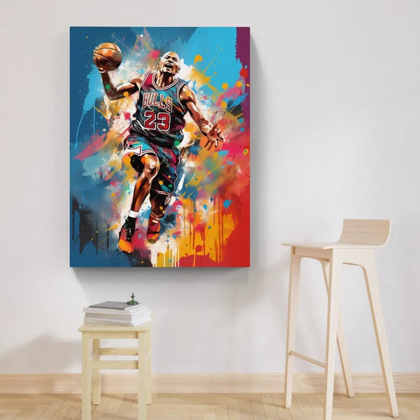 Touteladeco / Toile / Tableau / Decoration Salon / Chambre / Sport / Basket / Ballon / Cadeau / Graffiti / Chicago Bulls / Jordan / Air / Dunk