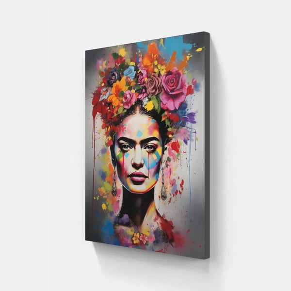 Touteladeco / Tableau Pop Art / Street Art / Girl Power / Grafiti / Décoration Murale / Décoration de maison / Moderne / Graffiti / Femme / Visage / Couleur / Fleurs / Frida Kahlo
