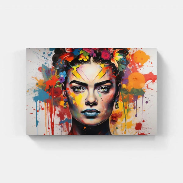 Touteladeco / Tableau Pop Art / Street Art / Girl Power / Grafiti / Décoration Murale / Décoration de maison / Moderne / Graffiti / Femme / Visage / Couleur / Fleurs / Frida Kahlo