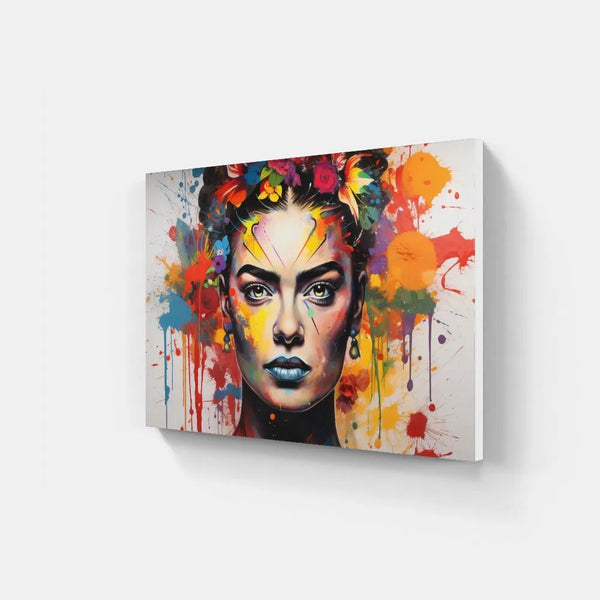 Touteladeco / Tableau Pop Art / Street Art / Girl Power / Grafiti / Décoration Murale / Décoration de maison / Moderne / Graffiti / Femme / Visage / Couleur / Fleurs / Frida Kahlo