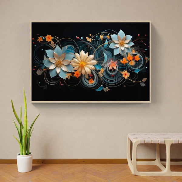 Touteladeco / Toile / Tableau / Abstrait / Fond Noir / Idée Cadeau / Fleurs / Colorés / Farandole
