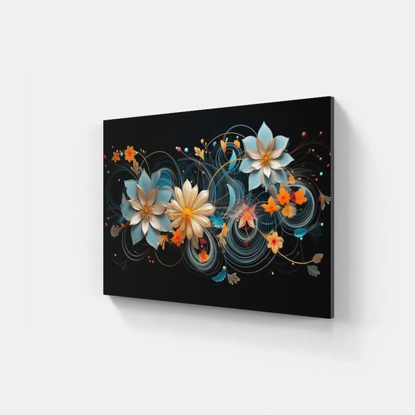 Touteladeco / Toile / Tableau / Abstrait / Fond Noir / Idée Cadeau / Fleurs / Colorés / Farandole