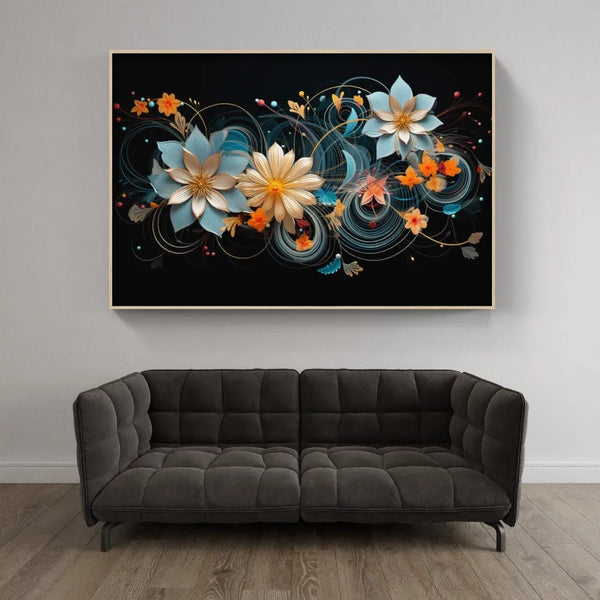 Touteladeco / Toile / Tableau / Abstrait / Fond Noir / Idée Cadeau / Fleurs / Colorés / Farandole 